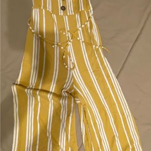 Yellow and white striped sleeveless romper